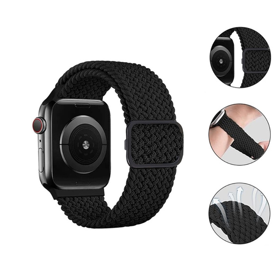 Pasek nylonowy do Apple Watch 1/2/3/4/5/6/7/8/9/10/11/SE 38/40/41/42mm, Czarny