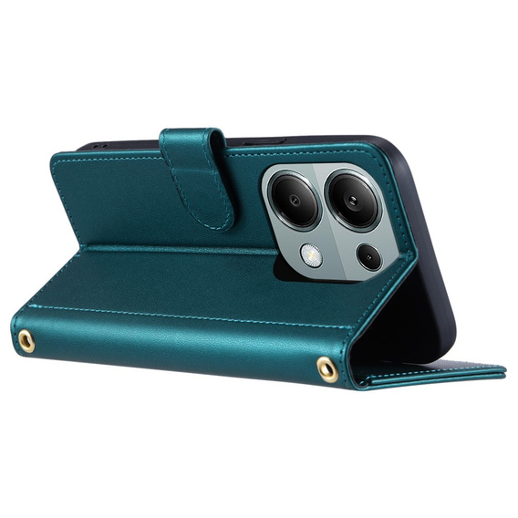 Etui z klapką do Xiaomi Redmi Note 13 Pro 4G / Xiaomi Redmi Note 14S / Xiaomi Poco M6 Pro 4G, Rhombus Crossbody Leather, ciemnozielone