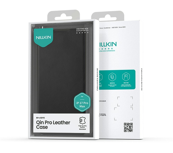 Etui z klapką NILLKIN do iPhone 17 Pro Max, CamShield Qin Pro, skórzane, czarne