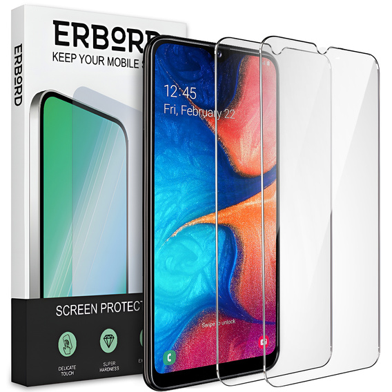 2x Szkło Hartowane do Samsung Galaxy A20E, ERBORD 9H Hard Glass, szybka