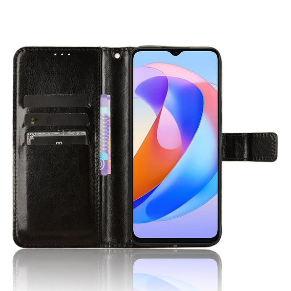 Etui z klapką do Honor Magic 6 Lite 5G, Crazy Horse Wallet, czarne