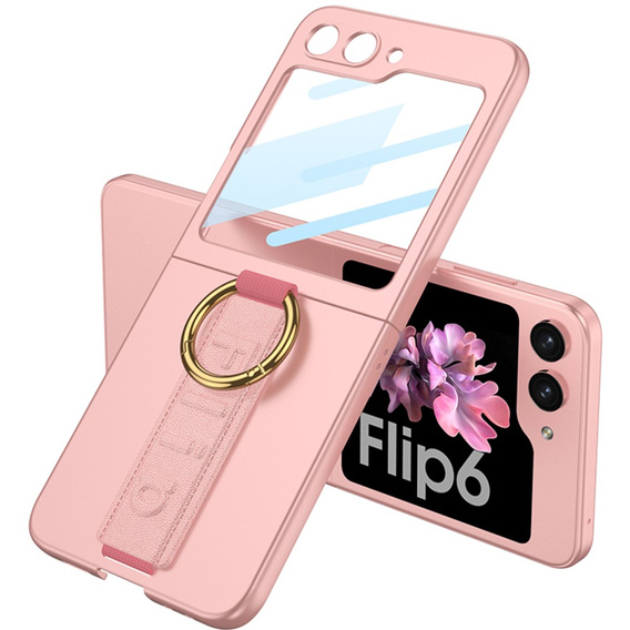 Etui GKK do Samsung Galaxy Z Flip7 FE / Z Flip6, Ring Holder, z paskiem, różowe