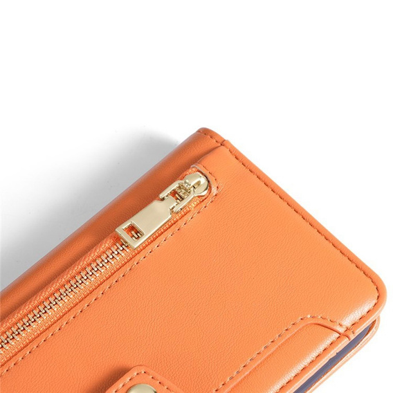 Etui z klapką do iPhone 17, Wallet Zipper Pocket, pomarańczowe