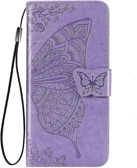 Etui z klapką do Oppo Reno 14 F / 14 FS, z wytłoczonym wzorem motyla, fioletowe