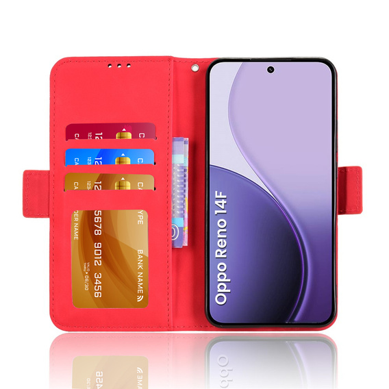 Etui z klapką do Oppo Reno 14 F / 14 FS, Card Slot, czerwone