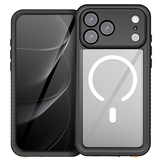 Etui Wodoodporne IP68 do iPhone 17 Pro Max, Redpepper, do MagSafe, przezroczyste z czarną ramką