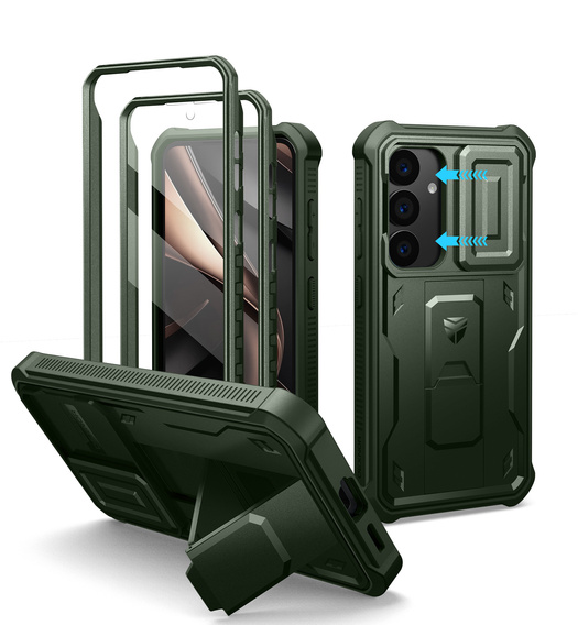 Etui pancerne do Samsung Galaxy S25, Dexnor Full Body (Two Frames), zielone