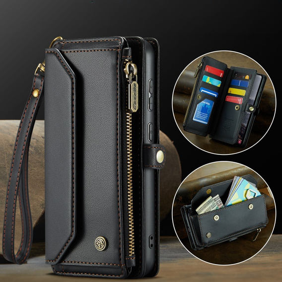 Etui CASEME do Samsung Galaxy S24 FE, RFID Leather Wallet, z paskiem na ramię, czarne