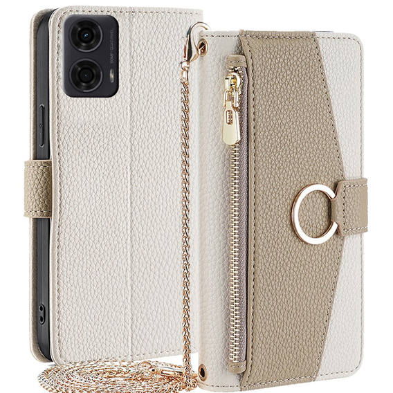 Etui z klapką do Motorola Moto G24 / G24 Power / G04, Wallet Zipper Pocket, z lusterkiem, białe