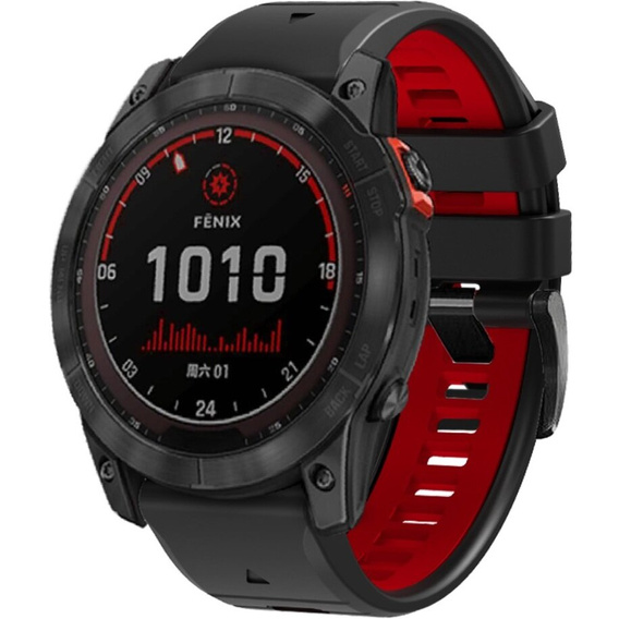 Pasek Silikonowy QuickFit do Garmin Fenix 22mm, Czarny / Czerwony