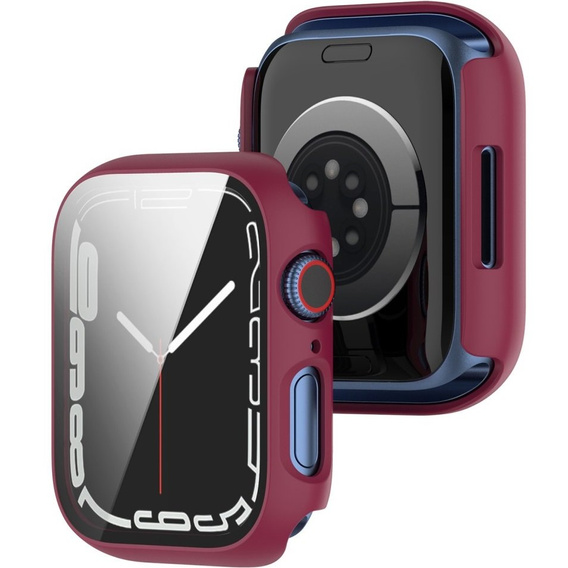 2w1 Etui + Szkło Hartowane do Apple Watch 7/8/9 41MM, Bordowe