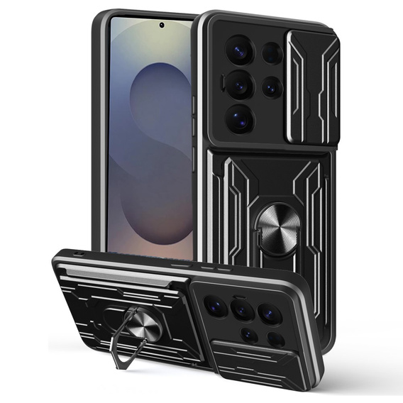 Etui z podstawką i osłoną aparatu do Samsung Galaxy S25 Ultra – czarne