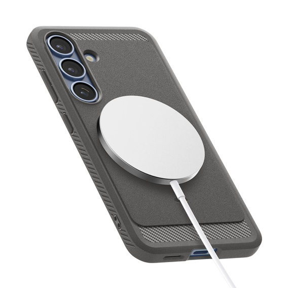 Etui Spigen do Samsung Galaxy S25, Rugged Armor MagSafe, szare + Szkło Hartowane 9H