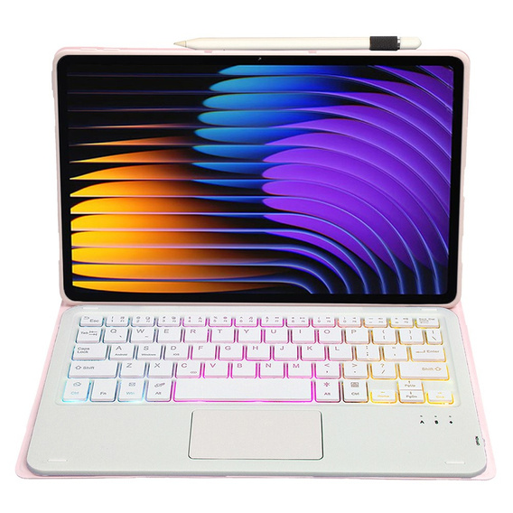 Etui z podświetlaną klawiaturą bluetooth touchpad do Xiaomi Pad 7 / 7 Pro, Różowe