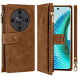 Etui z klapką do Honor Magic 6 Lite 5G, Wallet Zipper Pocket, brązowe