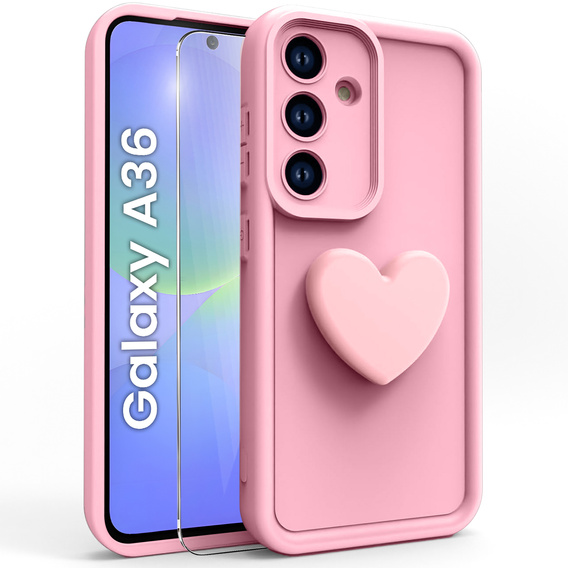 Etui do Samsung Galaxy A36 5G, Silicone Heart, różowe + Szkło hartowane 9H