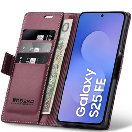Etui do Samsung Galaxy S25 FE, ERBORD Glossy Litchi, portfel z klapką, czerwone