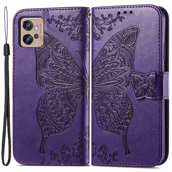 Etui z klapką do Motorola Moto G32, Butterfly, fioletowe