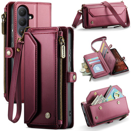 Etui CASEME do Samsung Galaxy S26, RFID Leather Wallet, z paskiem na ramię, czerwone