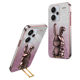 Etui do Xiaomi Redmi Note 13 Pro+, Glitter Rabbit, z wysuwaną podstawką, różowe