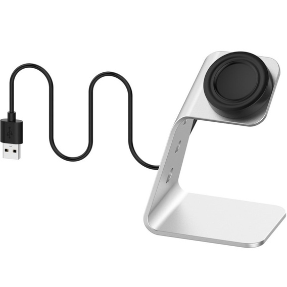 Aluminiowa Stacja Dokująca Ładowarka do Samsung Galaxy Watch 3/4/5/6/7 Active 2/Watch 5 Pro/Watch Ultra, Srebrna