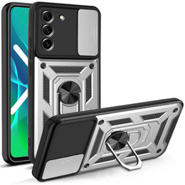 Etui pancerne do Samsung Galaxy S21 FE, CamShield Slide, srebrne