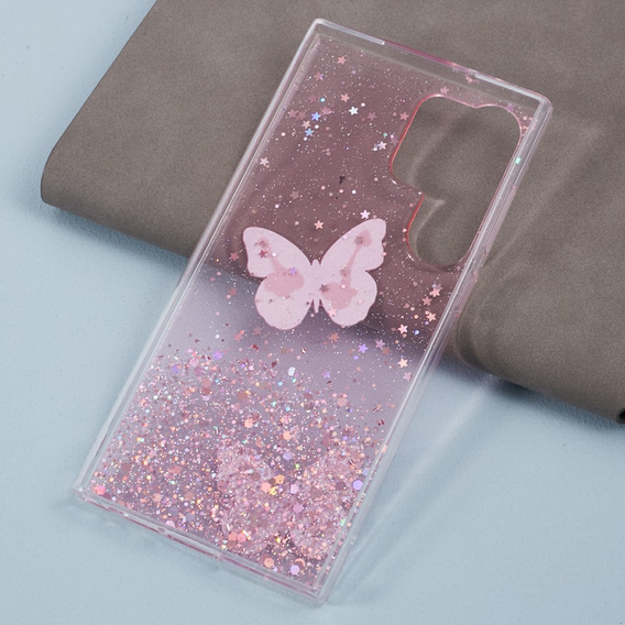 Etui do Samsung Galaxy S24 Ultra, Glitter Butterfly, różowe