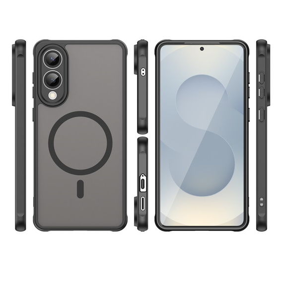 Etui do Samsung Galaxy S25 Edge, Kickstand Matt Case, do MagSafe, czarne + Szkło na ekran