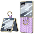 Etui skórzane z ringiem do Samsung Galaxy Z Flip 7 - fioletowe