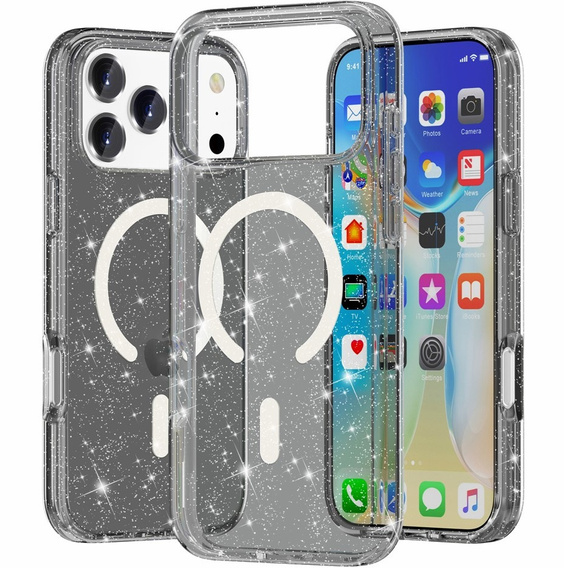 Etui do iPhone 17 Pro Max, do MagSafe, brokatowe, półprzezroczyste czarne