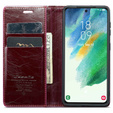 Etui z klapką CASEME do Samsung Galaxy S21 FE, Waxy Textured, czerwone