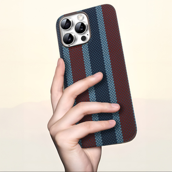 Etui do IPhone 16 Pro, Aramid Fiber Slim Case, do MagSafe, niebieskie / czerwone
