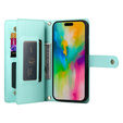 Etui z klapką do iPhone 16 Pro, Wallet Zipper Pocket, zielone