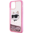 Etui Karl Lagerfeld do iPhone 12 / 12 Pro, Liquid Glitter Choupette Head, różowe