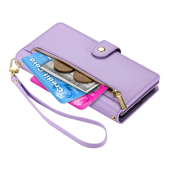 Etui z klapką do Samsung Galaxy A17 5G, Wallet Zipper Pocket, fioletowe