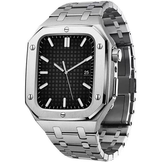 Bransoleta Stalowa z Etui do Apple Watch 7/8/9 45mm, Srebrna