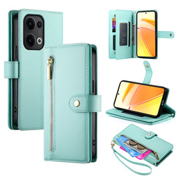 Etui z klapką do Oppo Reno 13 5G, Wallet Zipper Pocket, miętowe