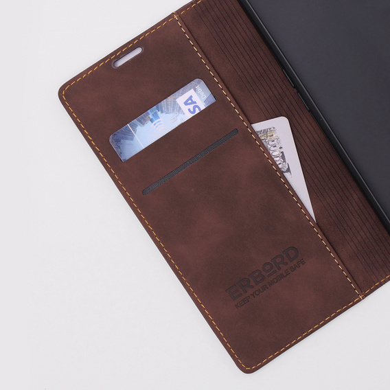 Etui do Motorola Moto E13 4G, ERBORD Vintage portfel z klapką, kawowe