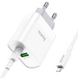 HOCO C80A Ładowarka Sieciowa PD 20W QC3.0 + Kabel USB-C - Lightning 1m, White