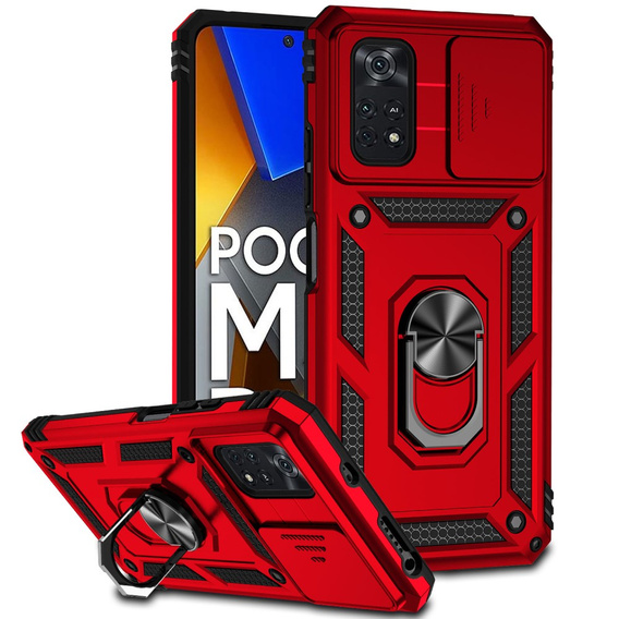 Etui pancerne do Xiaomi Poco M4 Pro 4G, CamShield Slide, czerwone