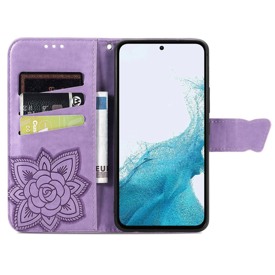 Etui z klapką do Samsung Galaxy A17 5G, z wytłoczonym wzorem motyla, fioletowe