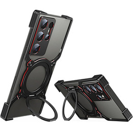 Etui do Samsung Galaxy S24 Ultra, Kickstand Bumper, z osłoną obiektywu, do MagSafe, czarne / czerwone