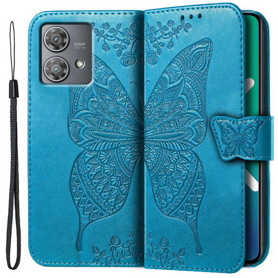 Etui z klapką do Motorola Edge 40 Neo, Butterfly, niebieskie