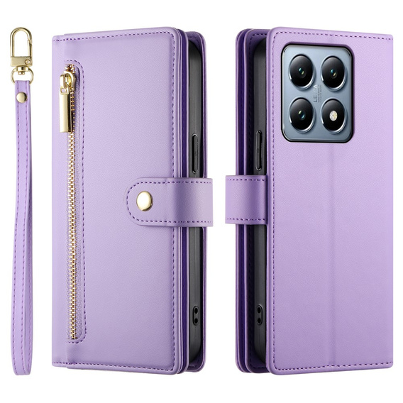 Etui z klapką do Xiaomi 14T Pro, Wallet Zipper Pocket, fioletowe