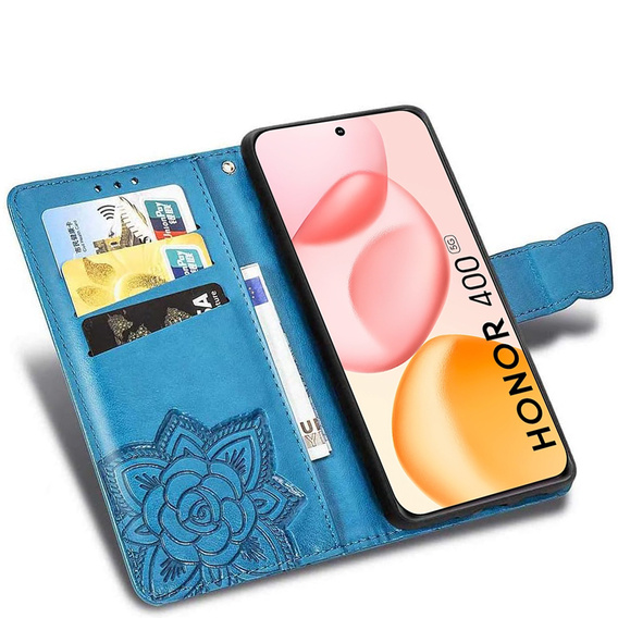 Etui z klapką do Honor 400 5G, Butterfly, niebieskie