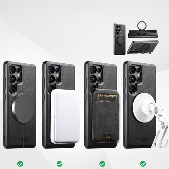 Etui Suteni G3 do Samsung Galaxy S25 Ultra z obrotową podstawką i MagSafe – czarne