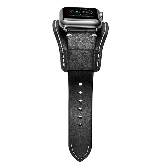 Pasek Skórzany do Apple Watch 1/2/3/4/5/6/7/8/9/10/11/SE Ultra 1/2/3 42/44/45/46/49mm, Czarny