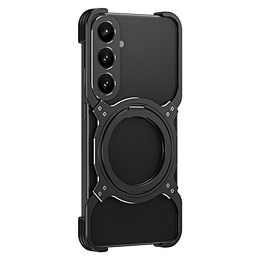 Etui do Samsung Galaxy S25, Kickstand Bumper, z osłoną obiektywu, do MagSafe, czarne / srebrne