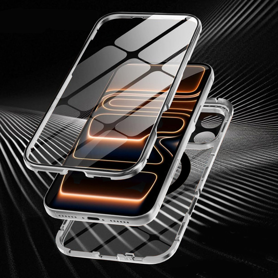 Etui do iPhone 17 Pro Max, Magnetic Dual Glass, do MagSafe, srebrne