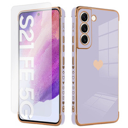 Zestaw Etui do Samsung Galaxy S21 FE, Electro heart, Fioletowe + Szkło